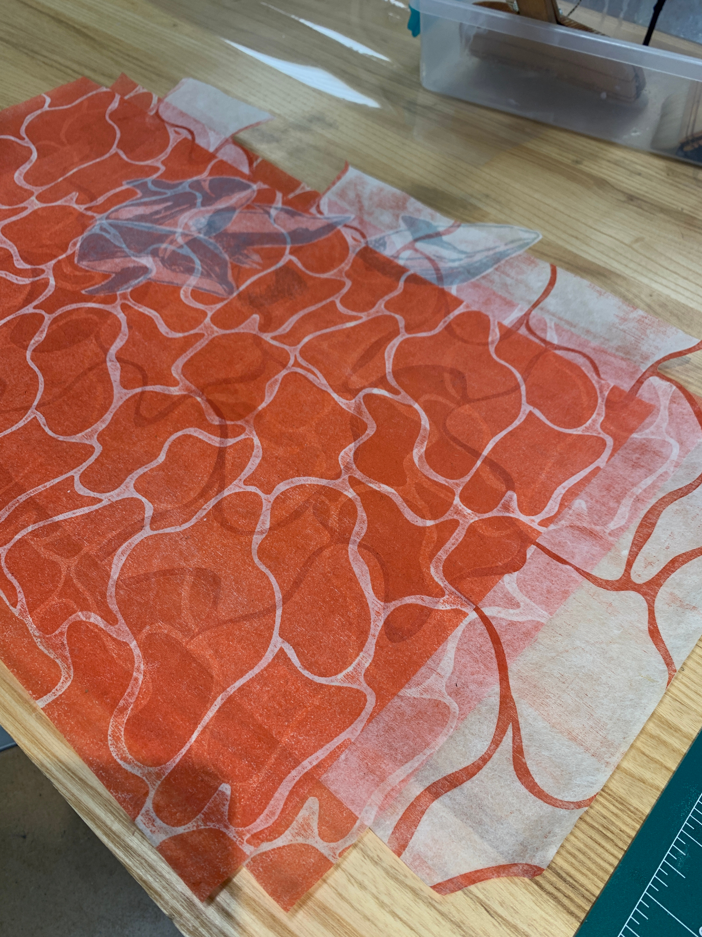 Coral overlay — Layered relief on washi