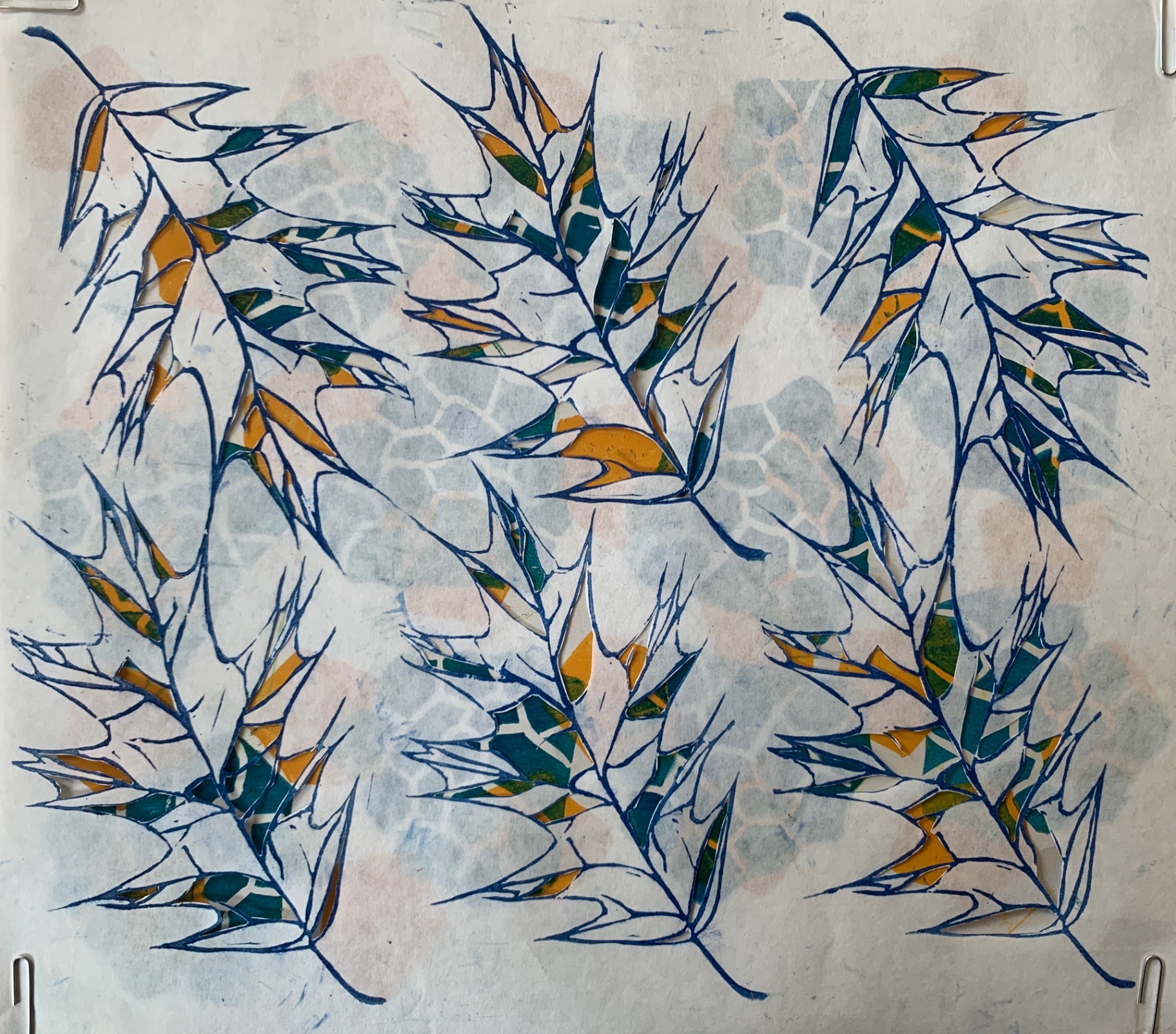 Leaf studies — Multi-block relief on washi